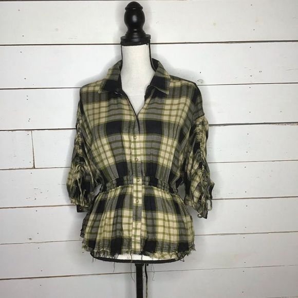 New Free People Pacific Dawn Plaid Shirt WoolBlend - Picture 1 of 7